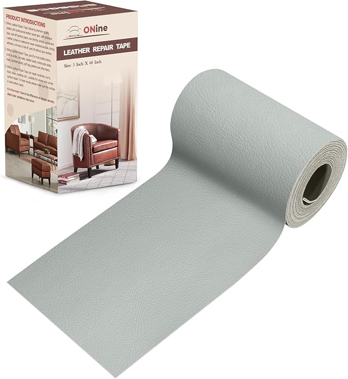 ONine Leather Repair Patch，Leather Repair Tape, 3 x 60 inches Leather Repair Patch for Furniture,Vinyl Repair kit，Leather Couch Patch，for Sofas, Furniture, car Seats(Blue Gray-Litchi Grain)