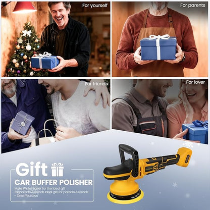 Cordless 6" DA Buffer Polisher Compatible with Dewalt 20V Battery(Tool Only), Brushless, 5500 OPM, 15mm/21mm Orbit, 6-Speed Random Orbital Car Polisher Waxer for Detailing