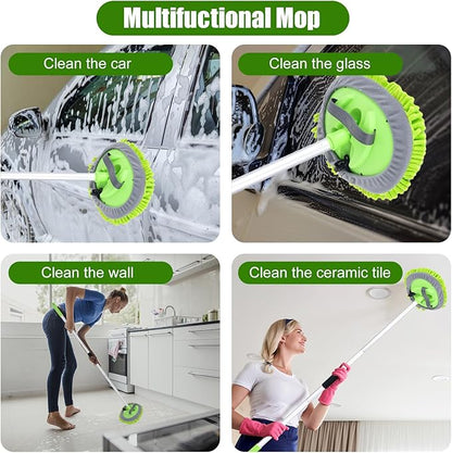 62" Car Wash Brush with Long Handle and Car Wash Brush Microfiber Car Cleaning Brush Kit for Car RV Truck Cleaning 1 Chenille Scratch-Free Replacement Head with Aluminum Alloy Pole (Green)