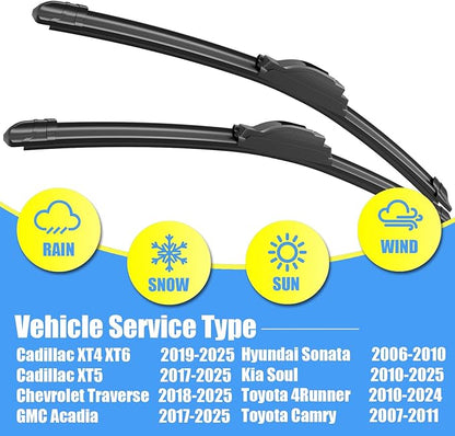 Gavimnal® 24"+20" Silicone Wiper Blades Replacement For Toyota 4Runner 2010-2024 Camry 2007-2011 Chevrolet Traverse 2018-2025 Kia Soul 2010-2025,All-Season Front Windshield Wiper Blades(Set of 2)