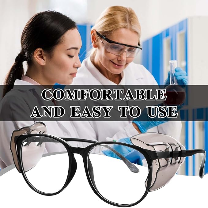 Gjinxi 2 Pairs Side Shields for Glasses, Flexible Safety Black Protective Eyewear Covers, Glasses Side Shields for Eyeglasses