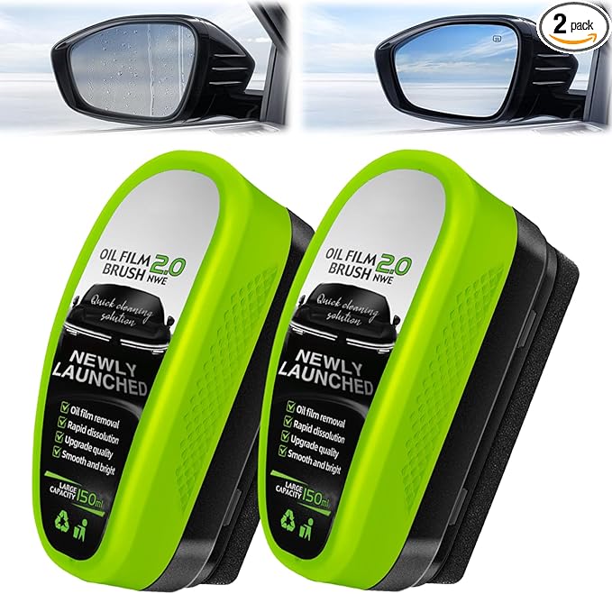 FAIRYTALESPACE Automotive Oil Film Cleaning Brush, Car Glass Oil Film Cleaner - Efficient Windshield Cleaner with Fog Prevention and Clarity Enhancement (2pcs, Green)