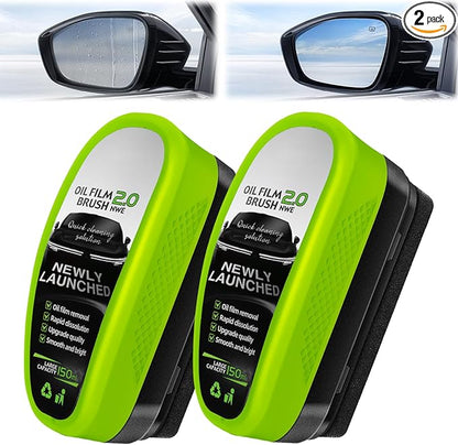 FAIRYTALESPACE Automotive Oil Film Cleaning Brush, Car Glass Oil Film Cleaner - Efficient Windshield Cleaner with Fog Prevention and Clarity Enhancement (2pcs, Green)