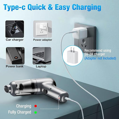 Fanisic Car Vacuum Handheld Vacuum Cleaner/Air Duster, 18000PA Strong Suction with Brushless Motor, Rechargeable Dust Buster/Hand Pump Low Noise for Car Detailing Home Office Cleaning