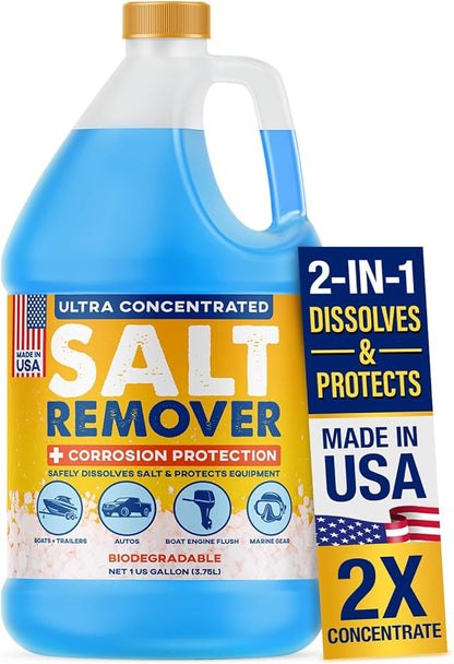 [1 Gallon] Concentrated Salt Remover + Corrosion Protection - Made in USA, Salt Cleaner Ideal for Boats, Cars, Marine Engine & Outboard Motor Flush, Washes Salt Away from Boat, Vehicles, & Trailers