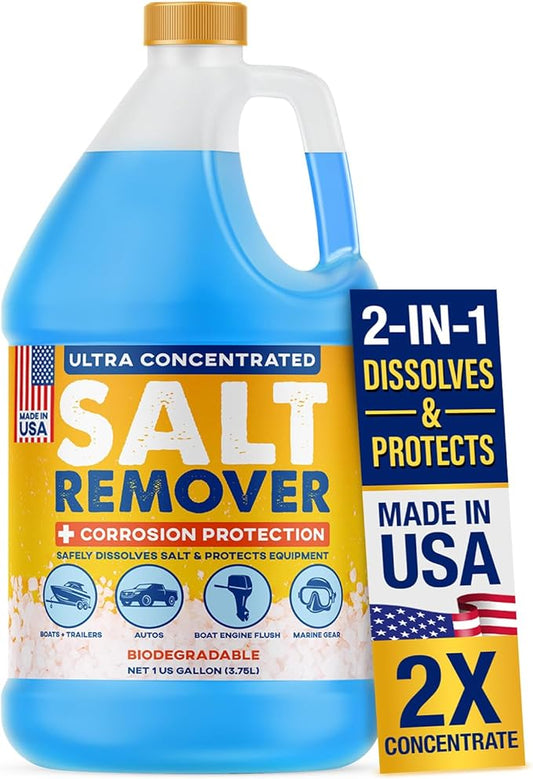 [1 Gallon] Concentrated Salt Remover + Corrosion Protection - Made in USA, Salt Cleaner Ideal for Boats, Cars, Marine Engine & Outboard Motor Flush, Washes Salt Away from Boat, Vehicles, & Trailers