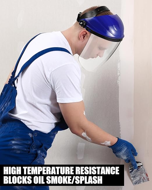 Tellegloww 8 Pack Safety Face Shield for Grinding and Cutting, Full Impact Resistant Face Shield Mask for Work Chemical Woodworking (Blue)