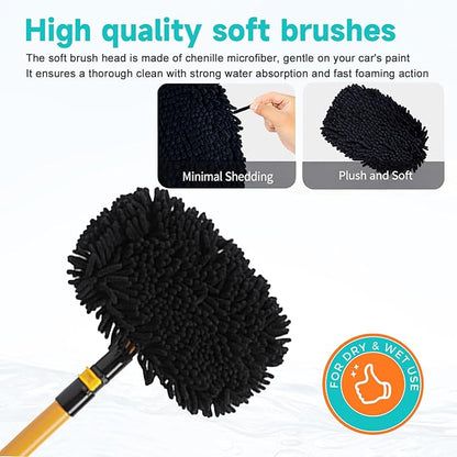 15° Curved Car Cleaning Brush with Telescopic Handle 56.7" Aluminum Alloy Long Rod Wash Mop for Cleaning RVs, Trucks, Boats