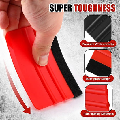 Lasnten 100 Pcs Squeegee for Vinyl Decal Tools 4 Inch Felt Edge Squeegee for Car Window Windshield Glass Cleaning Tool Vinyl Scraper Applicator Tool with Black Fabric Felt Edge(Red Black)