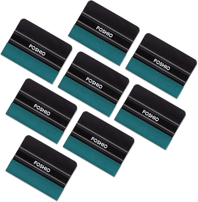 FOSHIO Vinyl Wrap Squeegee 4 Inch with Micro Fiber Suede Felt Edge, Scraper for Window Tinting, Sign Making and Sticker Wrap Application Tools, Pack of 8 Black Felt Squeegee for Vinyl