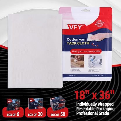 Tack Cloth 20-PC, Individual Wrapping High Tack White, 18"x 36" Size, 20x16 Mesh Tack Rags, Reclosable Zipper Bag, Wax & Silicone Free Anti-Static for Woodworking, Automotive Painting & Sanding