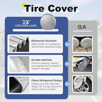 Explore Land Weatherproof Tire Covers 4 Pack Alumium Wheel Protector for Truck, SUV, Trailer, Camper, RV,S (Fits Diameter 29"-31.75"), Silver, Set of 4