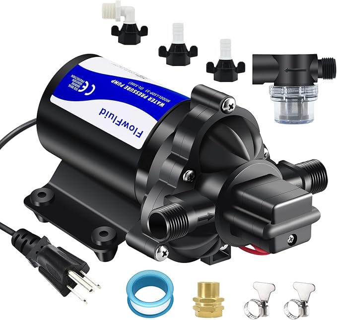 Water Pressure Booster Diaphragm Pump 110V AC for House,45PSI 4GPM Fresh Water Transfer Pump with Plug,On Demand Self-Priming Water Pump with Filter for RV Bathroom Kitchen Irrigation Spray