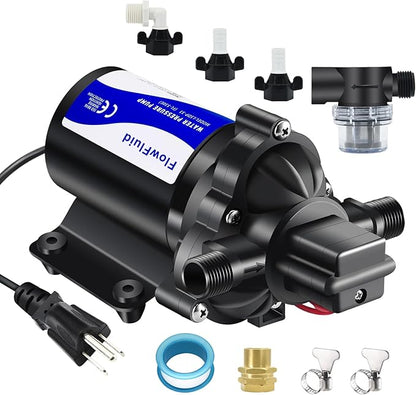 Water Pressure Booster Diaphragm Pump 110V AC for House,45PSI 4GPM Fresh Water Transfer Pump with Plug,On Demand Self-Priming Water Pump with Filter for RV Bathroom Kitchen Irrigation Spray