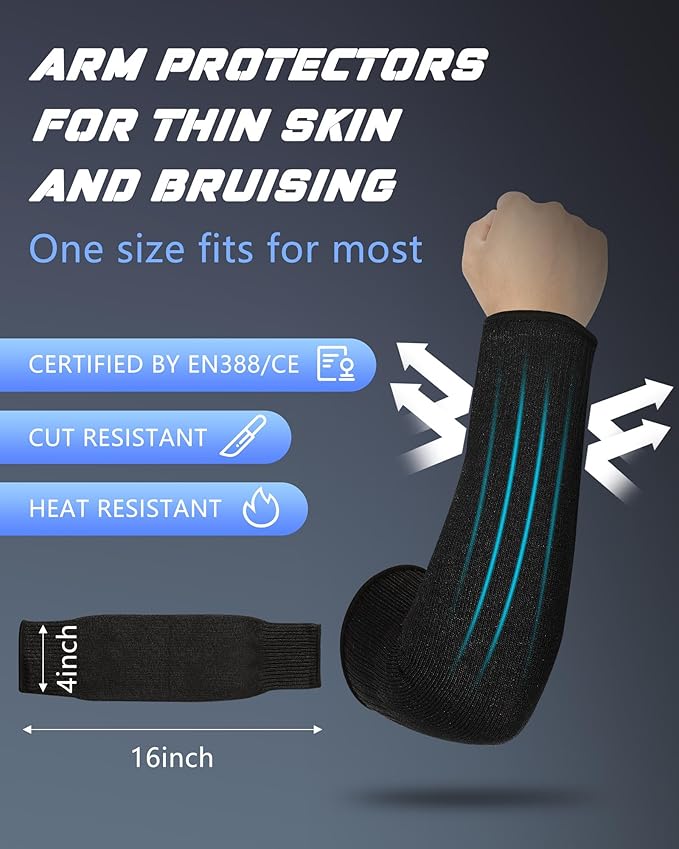Geyoga 2 Pairs Arm Sleeves Guards Arm Protectors for Thin Skin and Bruising Protective Cut Resistant Sleeves for Men Women(Large,Hppe,Black, Blue)