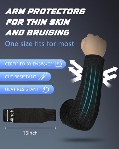 Geyoga 2 Pairs Arm Sleeves Guards Arm Protectors for Thin Skin and Bruising Protective Cut Resistant Sleeves for Men Women(Large,Hppe,Black, Blue)