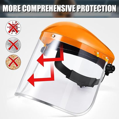 Copkim 3 Pack Safety Face Mask Shield for Grinding Clear Full Face Impact Resistant Safety PET Full Impact Resistant Mask Shield for Work Construction Cutting (Clear PET,Orange)