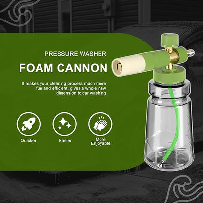 Foam Cannon with Foam Economizer for Pressure Washer, Soap Cannon with 1/4" Quick Connect & Adjustable Nozzle for Car Wash Fit Most Liquid Bottles, Additional 1.1 mm Orifice Nozzle (Green)