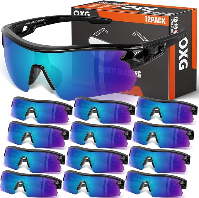 OXG 12 Pack Safety Glasses for Men Women, ANSI Z87.1 Work Glasses Scratch Impact Resistant Lens Protective Eyewear