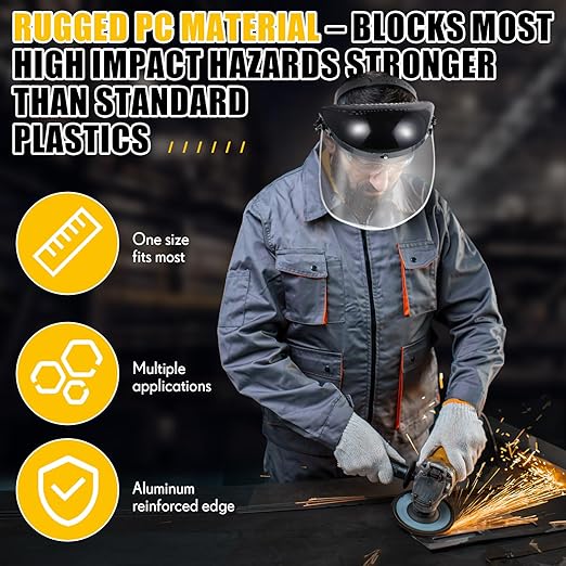 Kingdder 6 Pcs Clear Face Shield Replacement for Grinding and Cutting, 15x 8x 0.04 Inches Safety Faceshield Visors(Polycarbonate,Aluminum Edge)