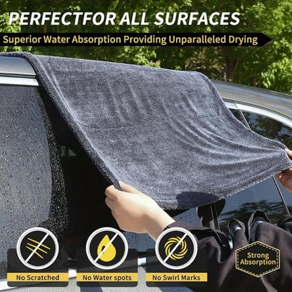 1200GSM Microfiber Car Drying Towel, Double-Twist Loop, Ultra-Absorbent, Quick-Dry, Lint- & Streak-Free, Scratch-Safe, for Car Wash & Detailing (1 Pack) (Dark Grey, 24" x 36")