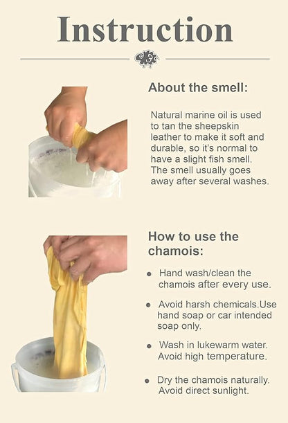 Chamois Drying Cloth Car Drying Towel Real Leather Super Absorbent Fast Drying Natural Chamois Car Wash Cloth Accessory (7.25 SQ FT in Total)