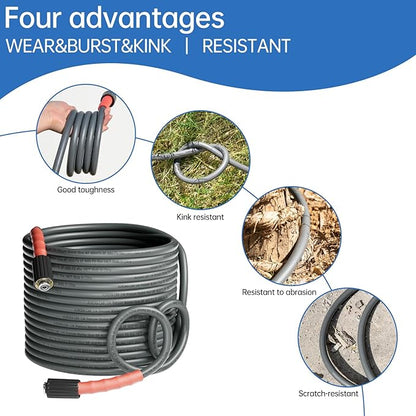 Pressure Washer Hose 50FT 1/4", Kink Resistant Power Washer Hose Compatible with M22 Fittings, Replacement For Most Brand Pressure Washers, 4000 PSI, Grey