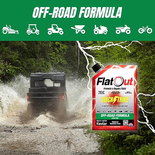 FlatOut QuickStrike Tire Sealant - Off-Road Formula - Prevents Flat Tires - Seals Leaks - Contains Kevlar - Tubeless Tire Sealant - 32-Ounce Bag - Pack of 4