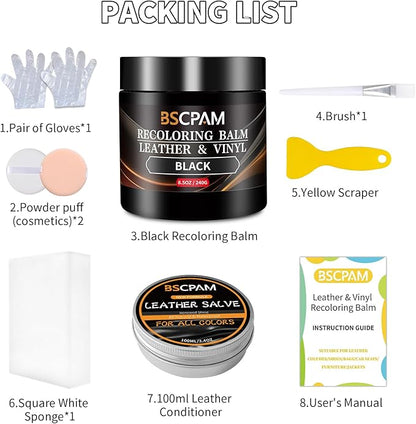 BSCPAM Black Leather Recoloring Balm with 100ml Mink Oil,Leather Couch Scratch Remover,Leather Repair kit for Vinyl Furniture and Car Interior,Leather Dye Paint,Mink Oil for Leather