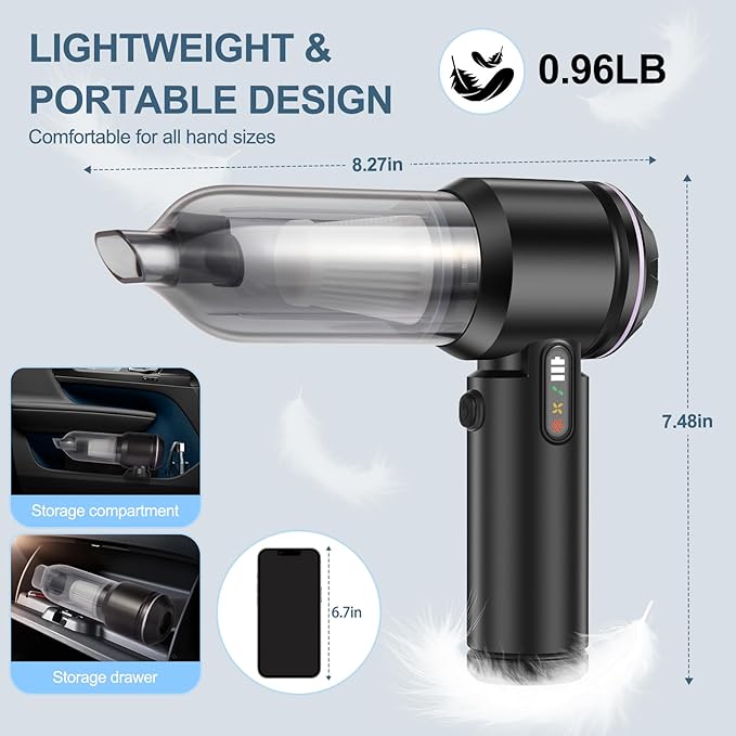 ECXHYDG Portable Handheld car Vacuum Cleaner, 16000PA Vacuum Suction, Equipped with Two high-Efficiency Filters, Used for Cleaning car interiors, Sofas, pet Hair, and Small-Scale Garbage Stains