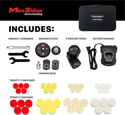 Maxshine Professional Portable Cordless Polisher M0312 V2 (Black) | Lightweight 1.93 lbs Portable DA/Rotary Car Buffer | 6-Speed Auto Detailing for Scratch & Swirl Removal, Paint Care, Gloss & Shine