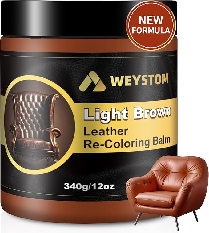WEYSTOM Leather Recoloring Balm, 12oz Large Size Leather Dye, Color Restorer, Scratch Repair, Furniture & Couch Restorer Kit, Repair Kit for Furniture(Light Brown)