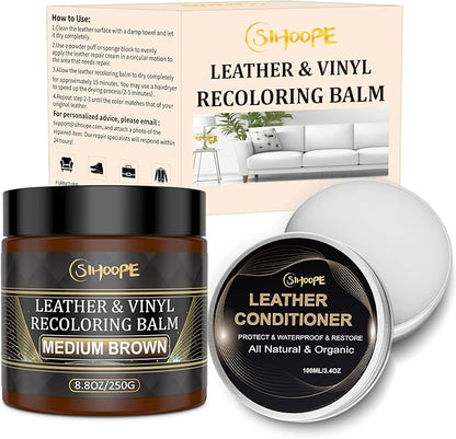 8.8oz Leather Recoloring Balm with 100ml Mink Oil,Medium Brown Leather Repair Kit for Furniture,Leather Repair Cream,Leather Scratch Repair for Car Interior,Leather Conditioner for Couch