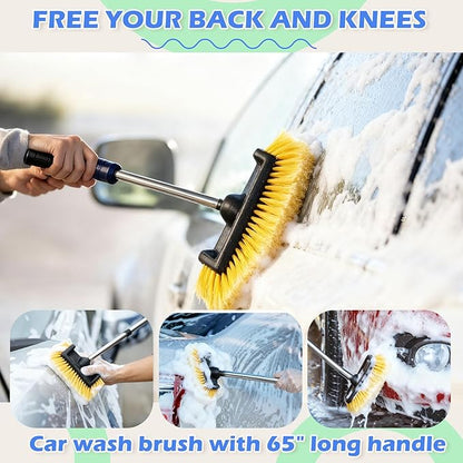 LemonRoad 65'' Five-Sided Car Wash Brush with Long Extendable Handle, Scratch-Free Soft Bristles Car Cleaning Wash Mop Kit, Universal for Truck RV SUV Boats Floors