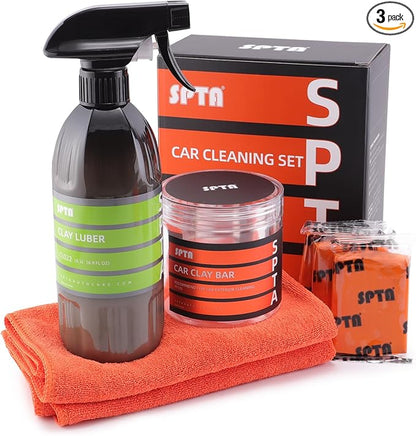 Clay Bar and Luber Synthetic Lubricant Kit, SPTA 3 Pack 300g, Medium Duty Clay Bars Detailing Magic Clay Bar with 16oz Luber Synthetic Lubricant for Car Wash Car Detailing Clean,RV, Bus,Glass Cleaning
