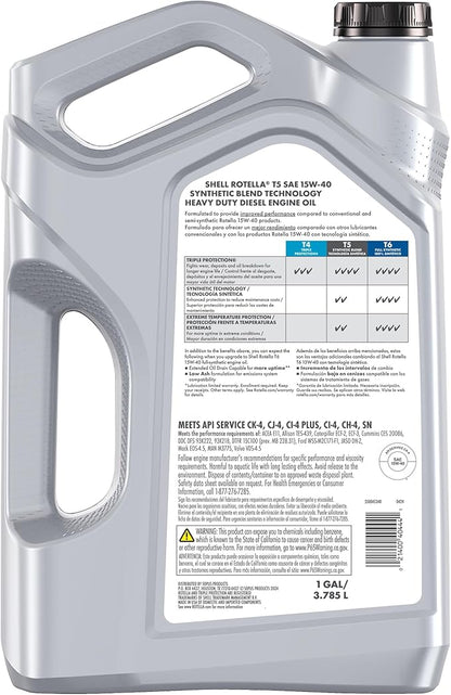 Shell Rotella T5 Synthetic Blend 15W-40 Motor Oil, 1 Gallon (3 Pack)