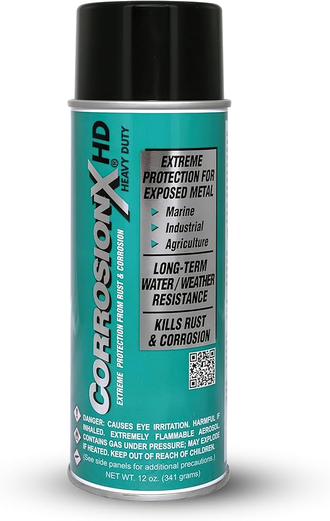 CorrosionX Heavy Duty Anti Rust Spray, Dripless Self-Healing Corrosion Inhibitor with Waterproof Barrier for Marine, Agricultural & Industrial Equipment in Harsh, Saltwater Environments, 12oz Aerosol