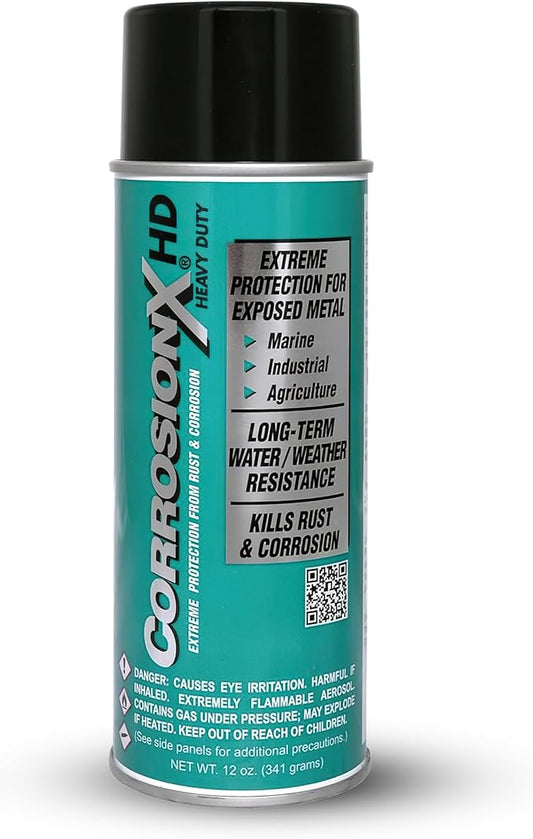 CorrosionX Heavy Duty Anti Rust Spray, Dripless Self-Healing Corrosion Inhibitor with Waterproof Barrier for Marine, Agricultural & Industrial Equipment in Harsh, Saltwater Environments, 12oz Aerosol