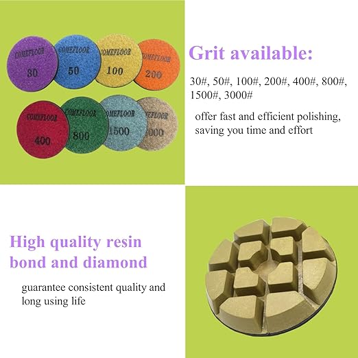 Concrete Floor Polishing Pucks Diamond Resin Disc for Terrazzo, Marble, Granite Floor, 3 Inch Hook and Loop Polishing Pad,3000# 3PCS