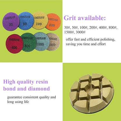 Concrete Floor Polishing Pucks Diamond Resin Disc for Terrazzo, Marble, Granite Floor, 3 Inch Hook and Loop Polishing Pad,800# 3PCS