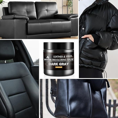 Leather Recoloring Balm - Leather Repair Kit for Furniture, Dye, Recolor, Renew, Repair & Restore Aged, Faded, Cracked, Peeling and Scuffed（Dark Gray）
