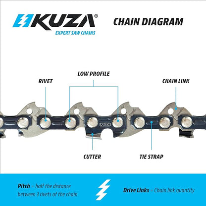 16 Inch Chainsaw Chain 3/8" LP Pitch, 050" Gauge, 56 Drive Links, German Steel, fits Husqvarna, Greenworks, Craftsman, Poulan, Homelite, Makita, Jonsered, Echo and more