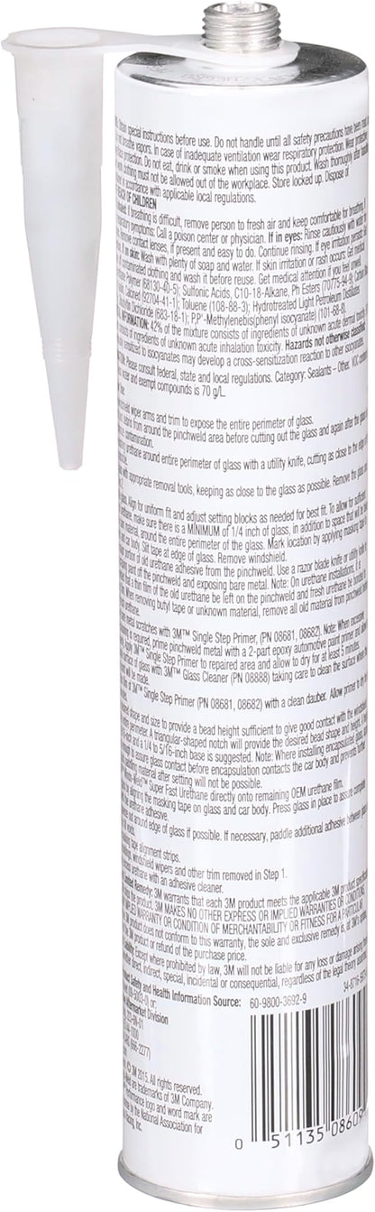 3M 08609 Window-Weld Super Fast Urethane Windshield Adhesive, High-Strength Fast-Curing One-Part Auto Glass Sealant, 10.5 fl oz (310 mL) Cartridge, Black