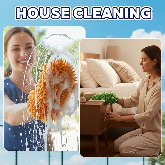 16 Pcs Microfiber Car Wash Mitts, Scratch Free Chenille Microfiber Wash Mitt Double Sided Ultra Absorbent Car Sponge Glove for Cars Wheel Trucks Home Cleaning(7.5'' x 10.2'')