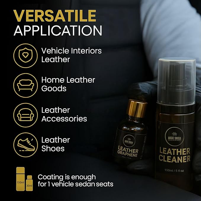 Magic Shield Graphene Leather Care Coating- Lasts 5 Years+ in Real World - Advance SiO2 Protection, UV & Water Resistant, Perfect for Cars, Motorcycles, Marine, RVs, Furniture and Shoes