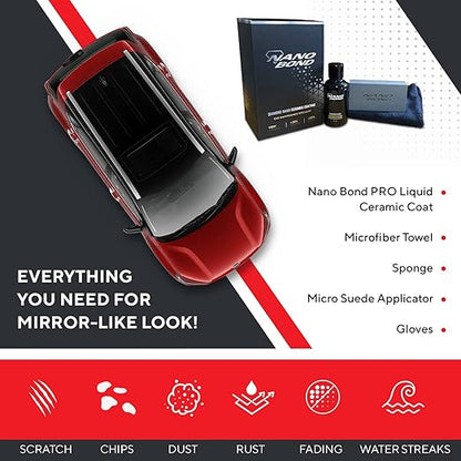Nano Bond Professional Ceramic Coating for Cars - High Gloss Paint Protection Kit, UV & Corrsion Resistant for, Wheels, Glass, Plastic, Easy Application, Ultra Hydrophobic, Long Lasting, Shine, 30ml