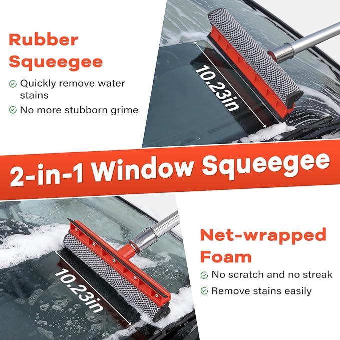 18FT Reach Car Wash Brush with Long Handle,Scratch-Free Soft Bristle Car Cleaning Kit with 3-12FT Extension Pole,Microfiber Clean Mop,Window Squeegee,Mitt,Wheel Brush for RV,Truck,SUV,Siding Washing