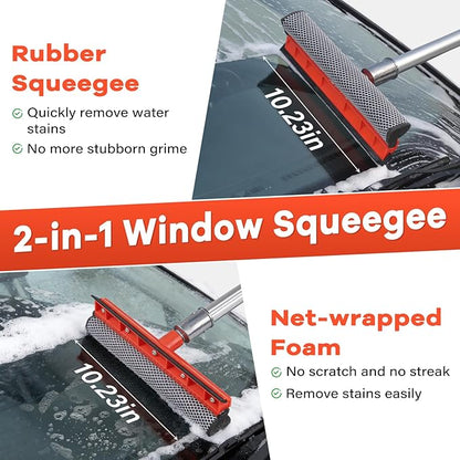 18FT Reach Car Wash Brush with Long Handle,Scratch-Free Soft Bristle Car Cleaning Kit with 3-12FT Extension Pole,Microfiber Clean Mop,Window Squeegee,Mitt,Wheel Brush for RV,Truck,SUV,Siding Washing