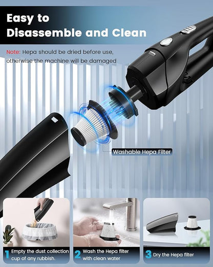 SERVOMASTER Handheld Vacuum Cordless, Car Vacuums Powerful with Rechargeable Battery, Portable Hand Held Vacuum Cordless with Washable HEPA Filter, Mini Vacuums Kit for Men and Women
