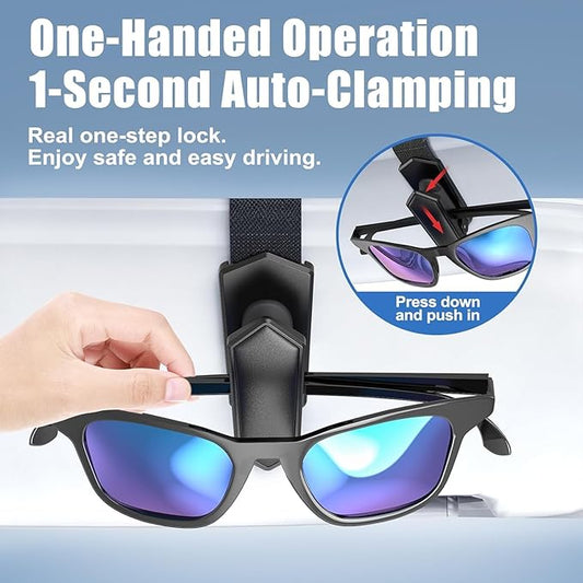 Veharvim Sunglass Holder for Car (One-Handed-Operation, Gentle & Secure Hold, Silicone Padded, Universal Fit, Metal Clip) Visor Sunglass Holder Clip,Visor Sunglass Holder Car (Black, 1 Pack)